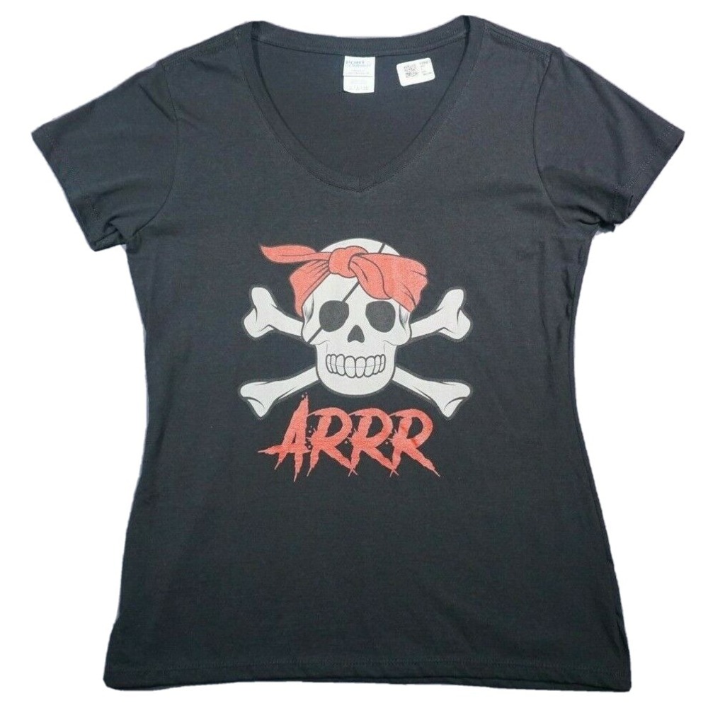 Rosie the‎ Riveter Women Small SKULL & CROSSBONES ARRR V-Neck T-Shirt  NEW